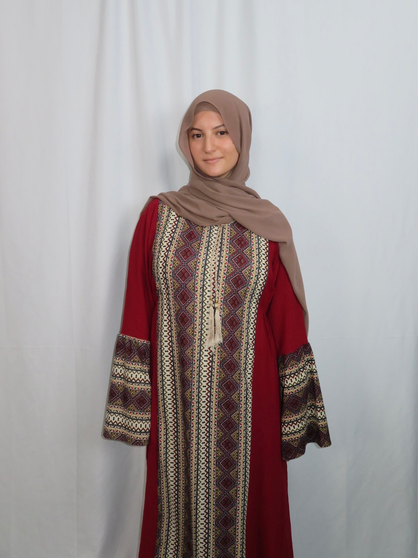 Red Geometric Textile Abaya