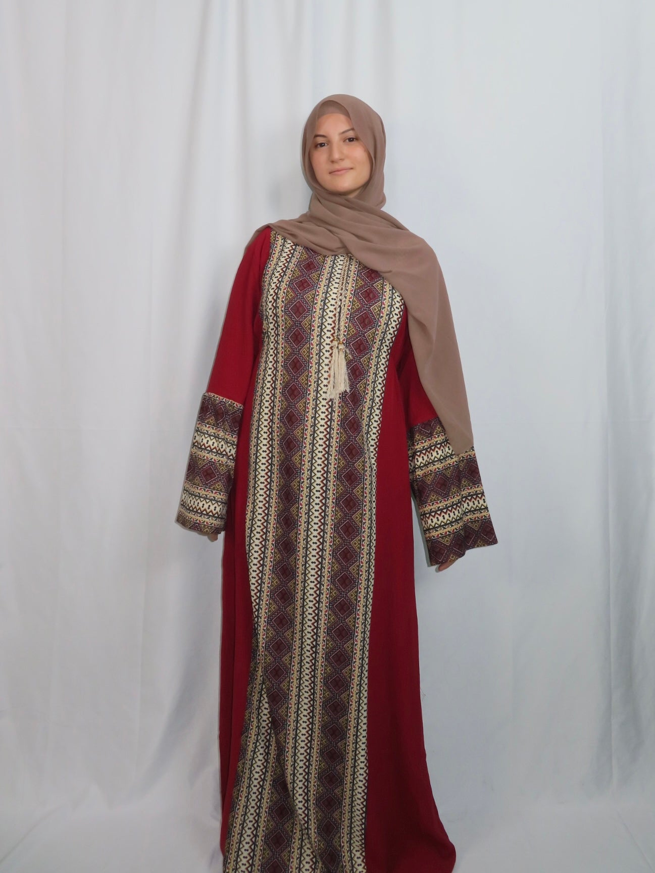 Red Geometric Textile Abaya