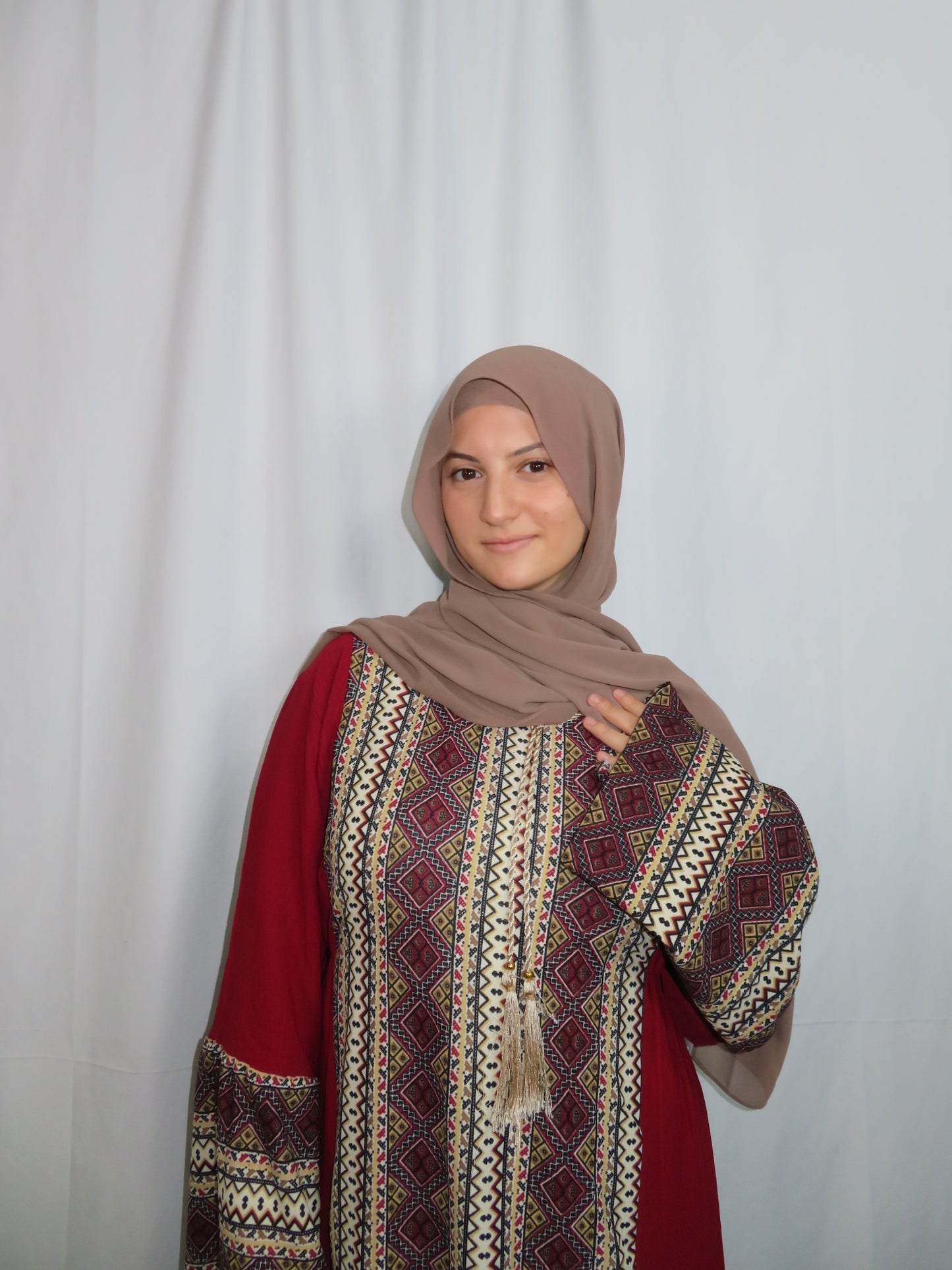 Red Geometric Textile Abaya