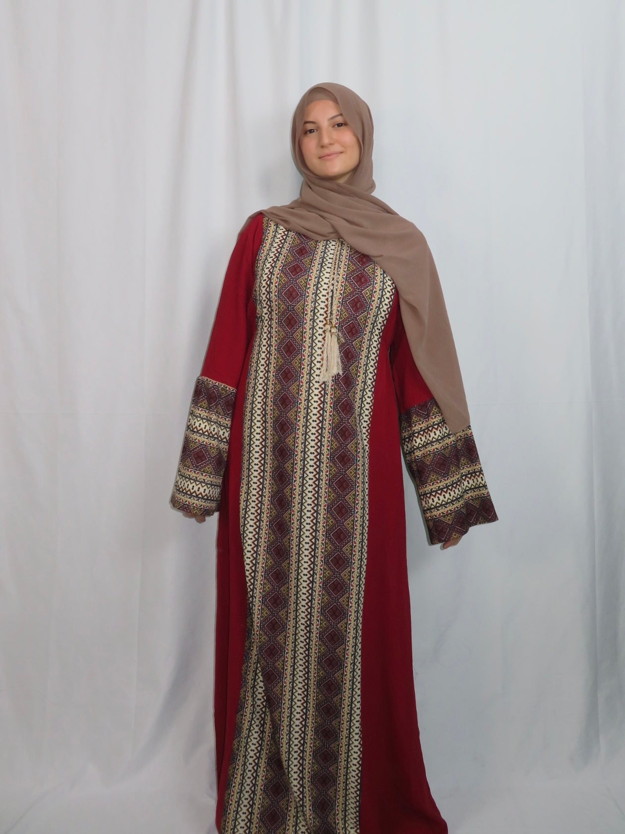 Red Geometric Textile Abaya