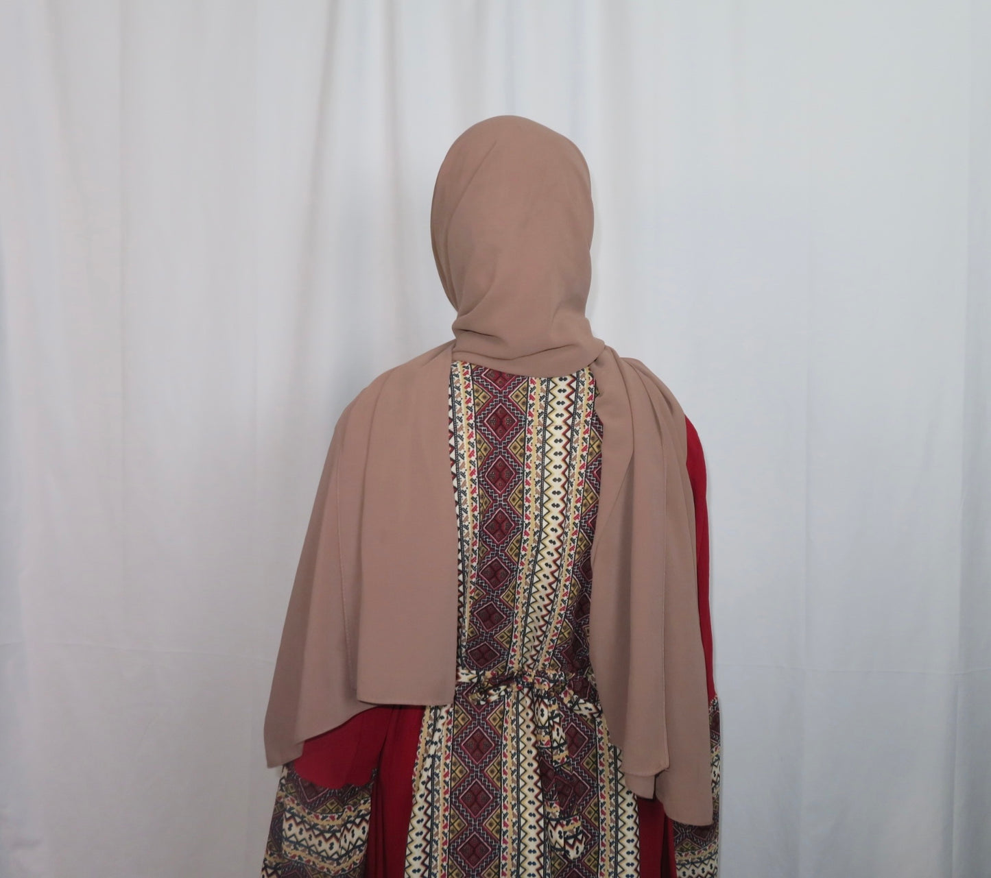 Red Geometric Textile Abaya