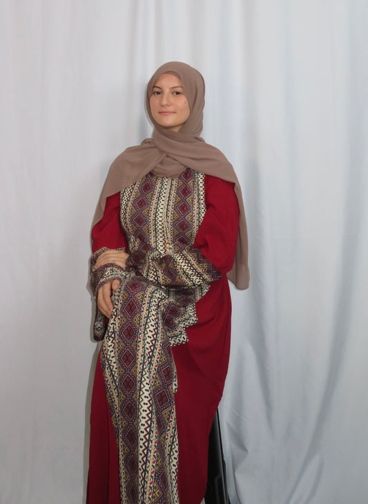 Red Geometric Textile Abaya