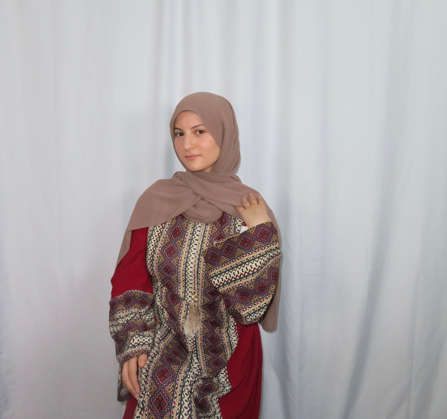 Red Geometric Textile Abaya