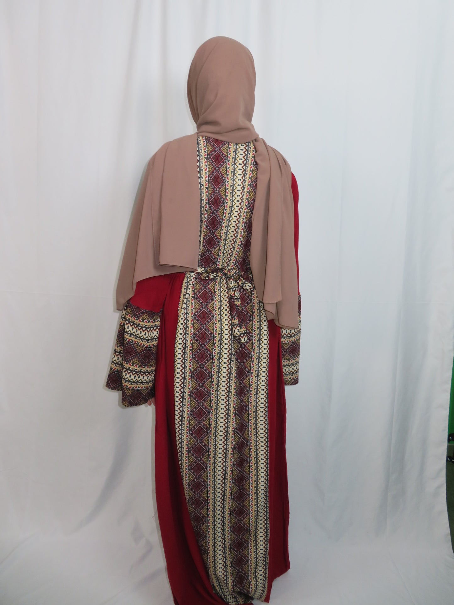 Red Geometric Textile Abaya